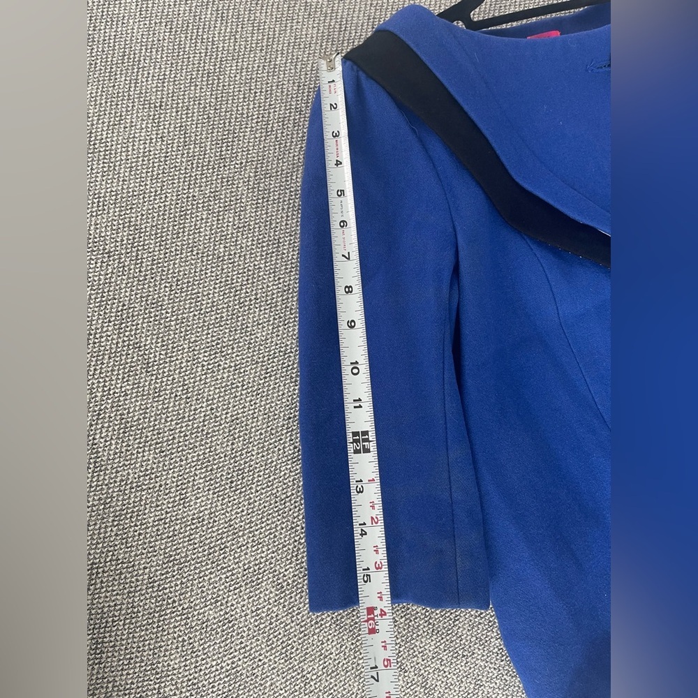 Lux Blue Pea Coat Asymmetrical Design Tailored Fit - Picture 7 of 16